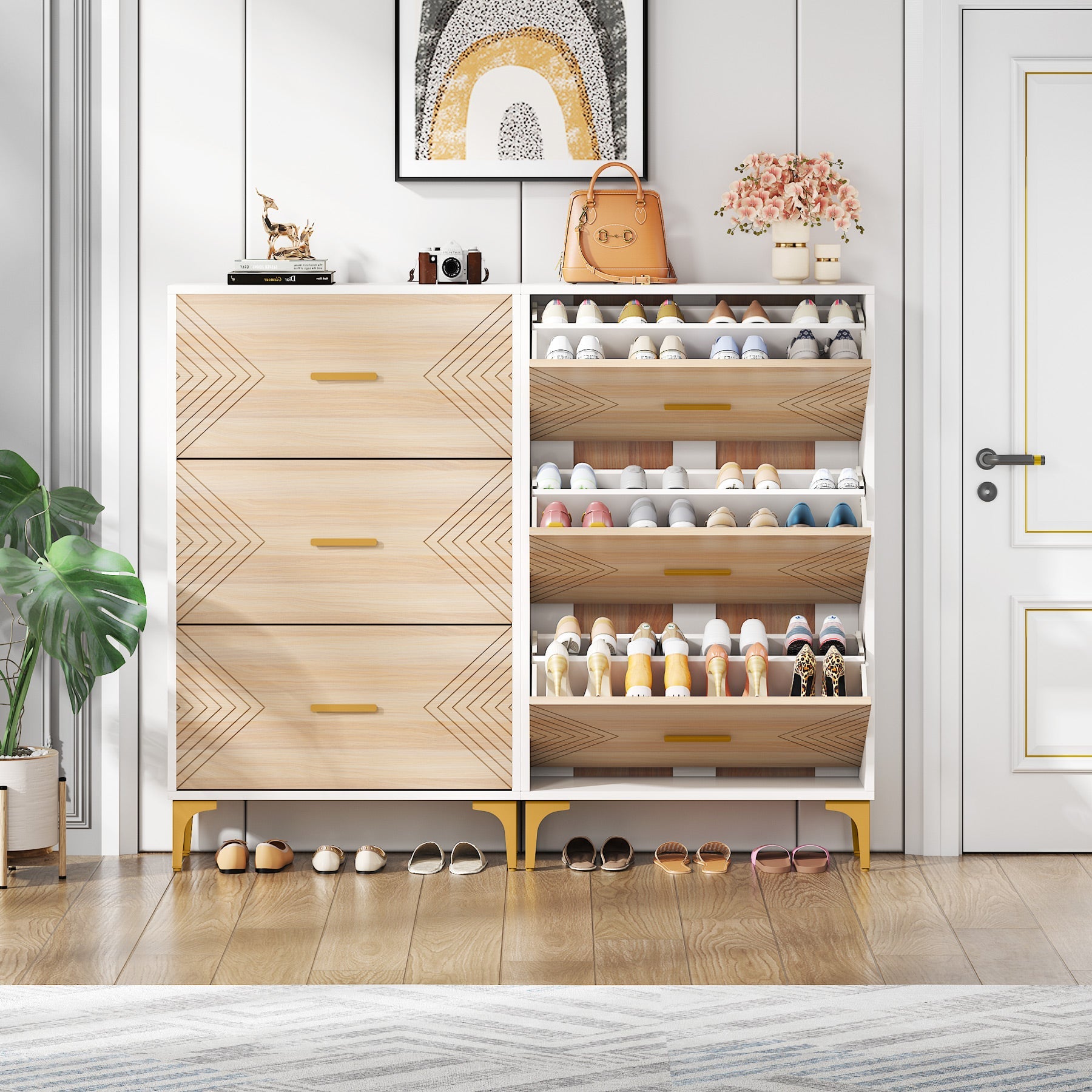 Tribesigns Shoe Cabinet, Slim Hidden Shoe Rack Organizer with 3 Flip Drawers Tribesigns